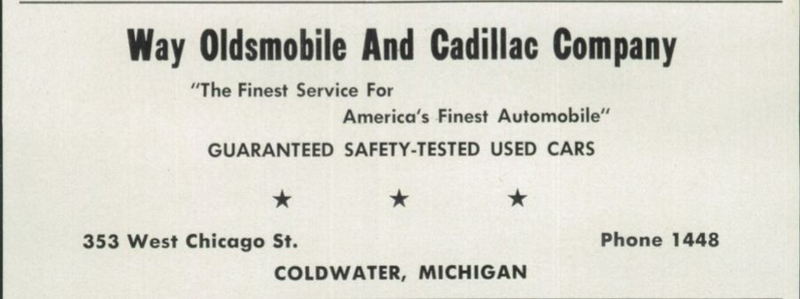 Way Oldsmobile and Cadillac - Coldwater Hight Year Book Ad 1964 (newer photo)